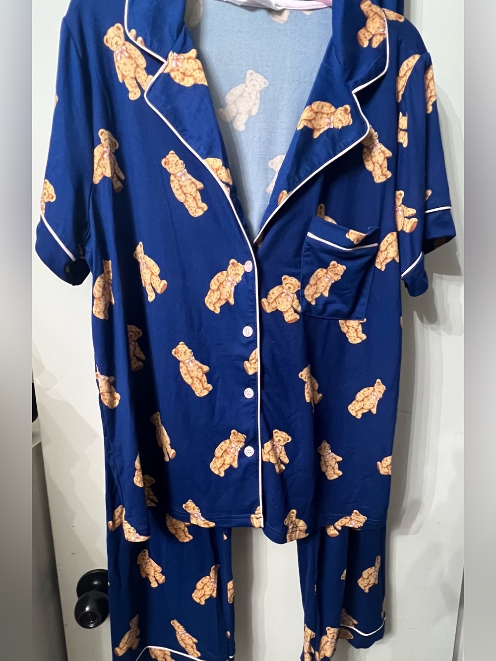 Blue Teddy Bear Short-Sleeve Pajama Set